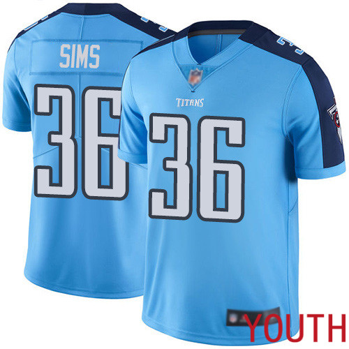 Tennessee Titans Limited Light Blue Youth LeShaun Sims Jersey NFL Football 36 Rush Vapor Untouchable